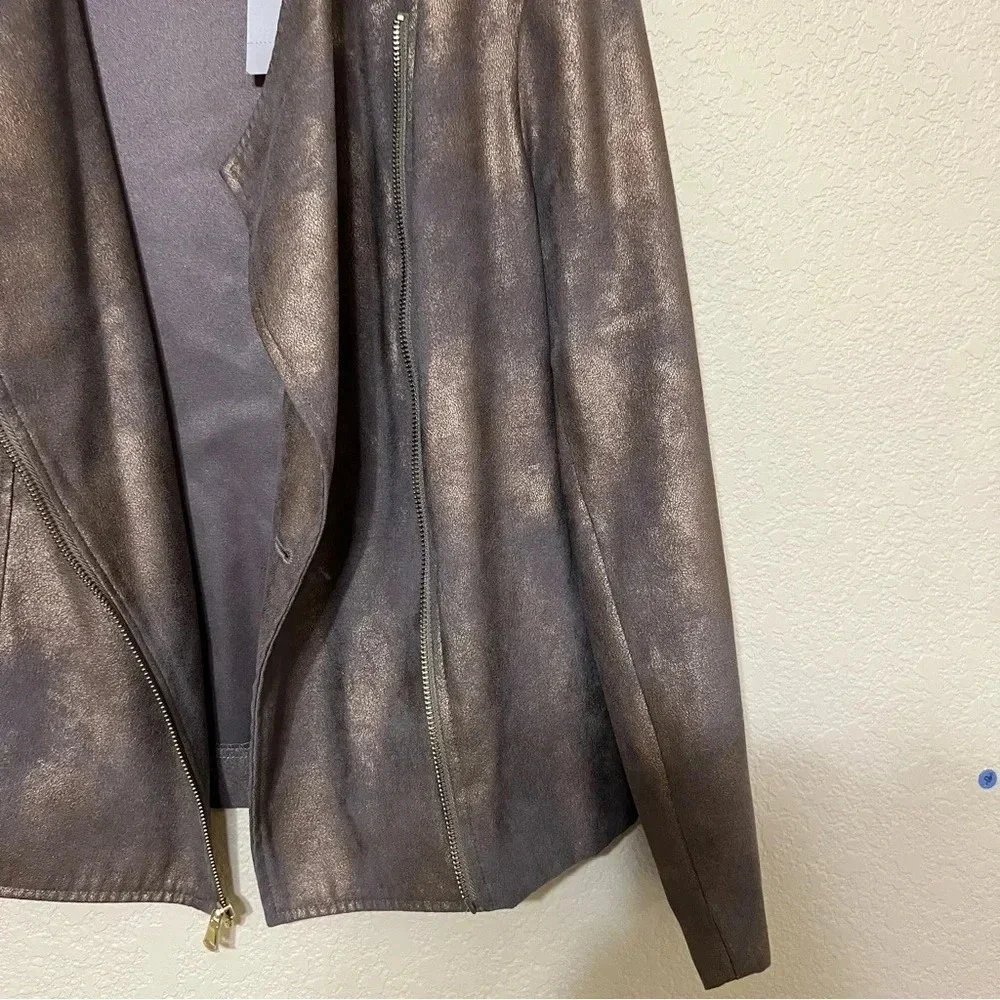 Chico’s Faux Suede Moto Jacket Bronze Metallic Open Front - Picture 5 of 10